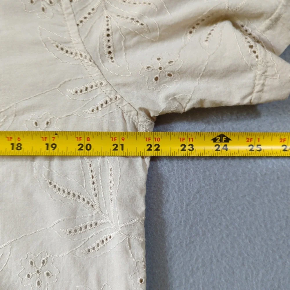 Free Planet Mens Cream Eyelet Embroidered Cotton Short Sleeve Shirt Medium - Picture 7 of 8